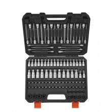 VEVOR Bohrer-Steckschlüsselsatz, 107-tlg. Sechskant/Torx/Außen-Torx/manipulationssicher/extra lang, S2-Legierungsstahl und Cr-V-Stahl, 1/4, 3/8 und 1/2 Zoll Antrieb, mit Aufbewahrungskoffer