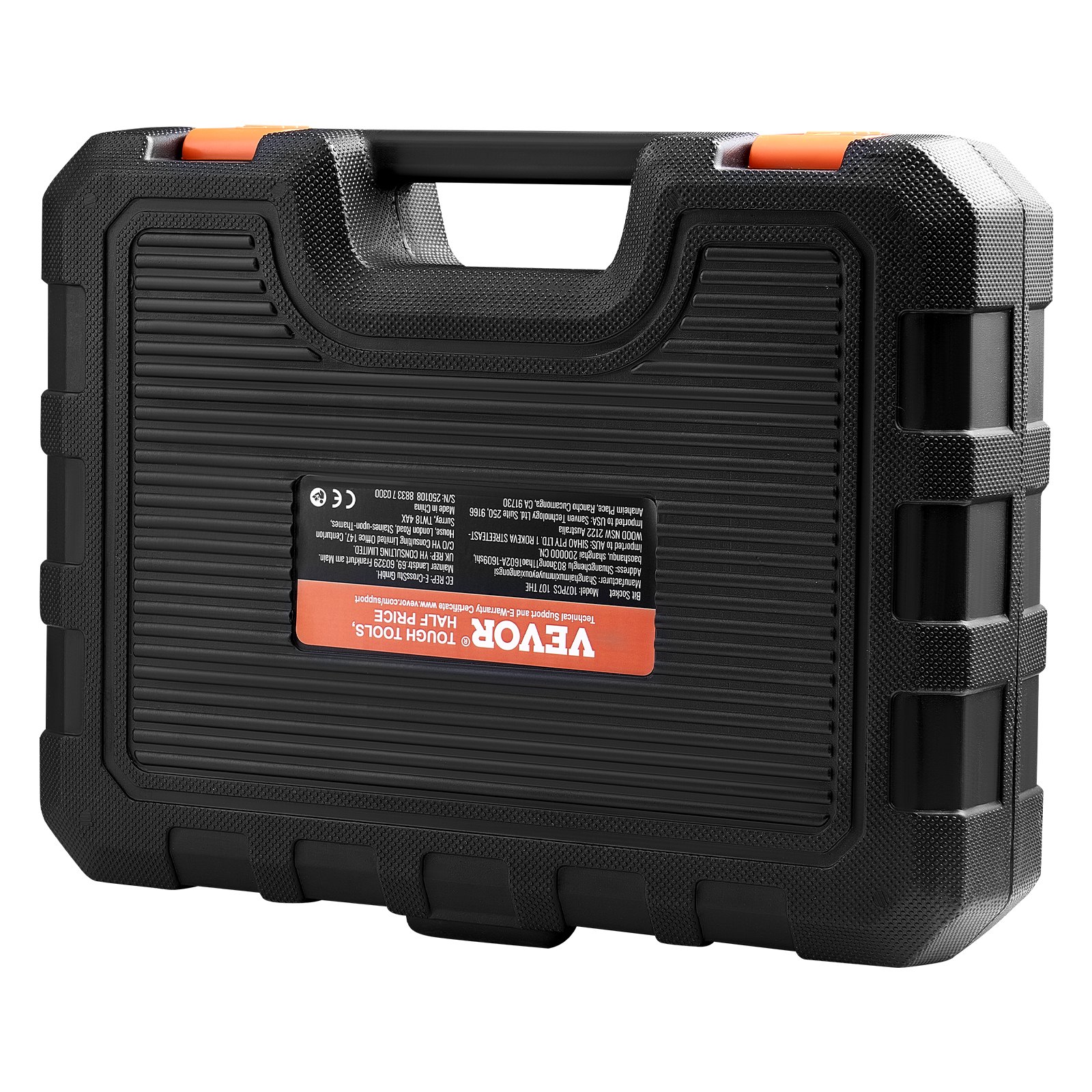 VEVOR Drill Socket Set, 107-piece, Hex/Torx/External Torx/Tamper-Proof/Extra Long, S2 Alloy Steel and Cr-V Steel, 1/4", 3/8" and 1/2" Drive, with Storage Case