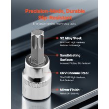 VEVOR Torx Bohrer Steckschlüsselsatz 13-tlg. Stern T8–T60, S2-Legierungsstahl & Cr-V-Stahl, 1/4 Zoll & 3/8 Zoll & 1/2 Zoll Antriebe, mit Aufbewahrungskoffer, Torx-Steckschlüssel für Autoreparatur