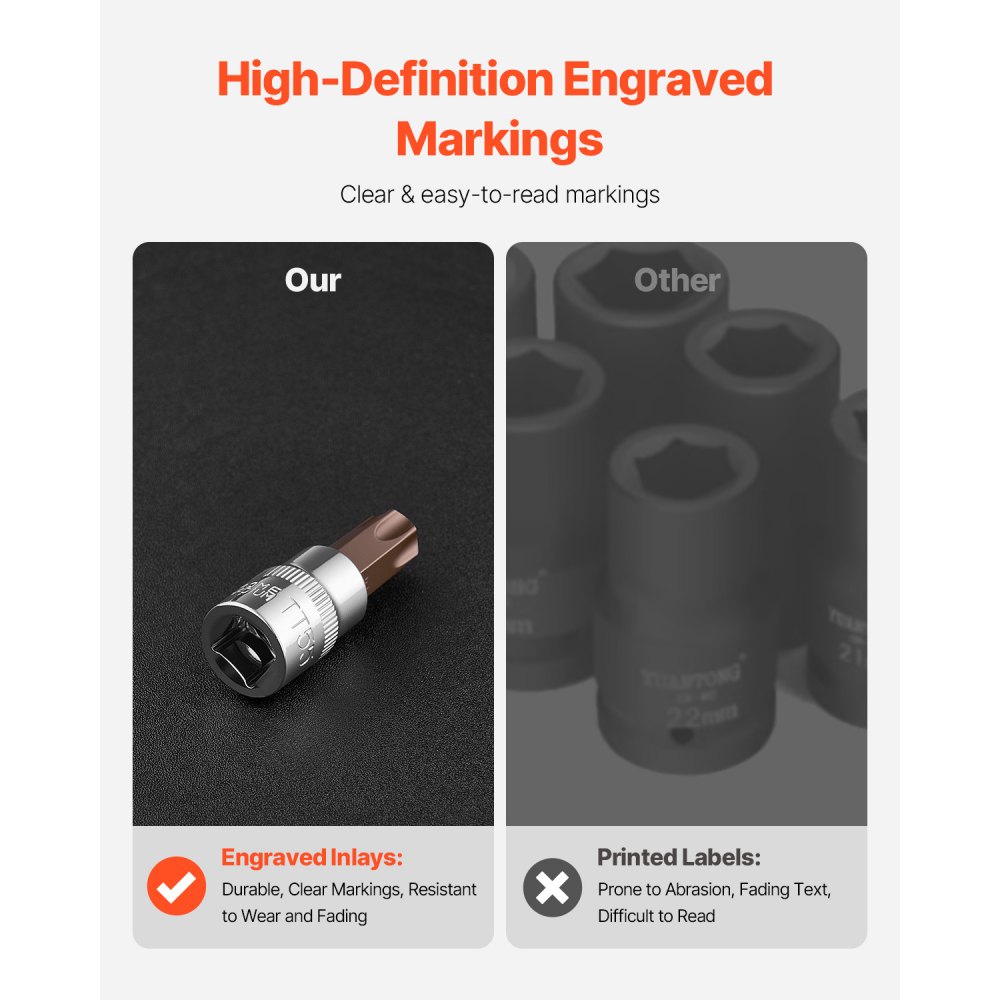 VEVOR Torx Bohrer Steckschlüsselsatz 34-tlg, massiver Stern & manipulationssicher T6-T70, S2-Legierungsstahl & Cr-V-Stahl, 1/4 & 3/8 & 1/2 Zoll Antriebe, mit Aufbewahrungskoffer, für Handbenutzung