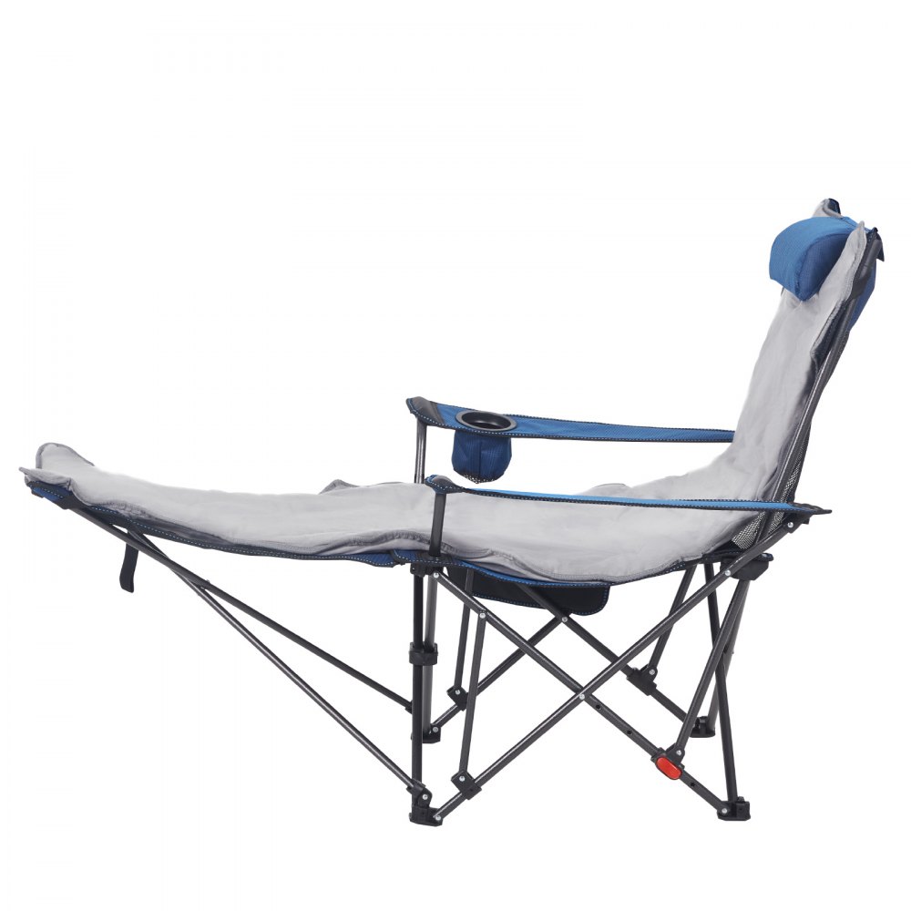 VEVOR Campingstuhl faltbar, Liegestuhl mit 4 verstellbaren Positionen, Relaxsessel Liege mit Getränkehalter, Strandstuhl mit Kopfstütze & Fußstütze, trägt 100 kg, für Outdoor Camping, blau