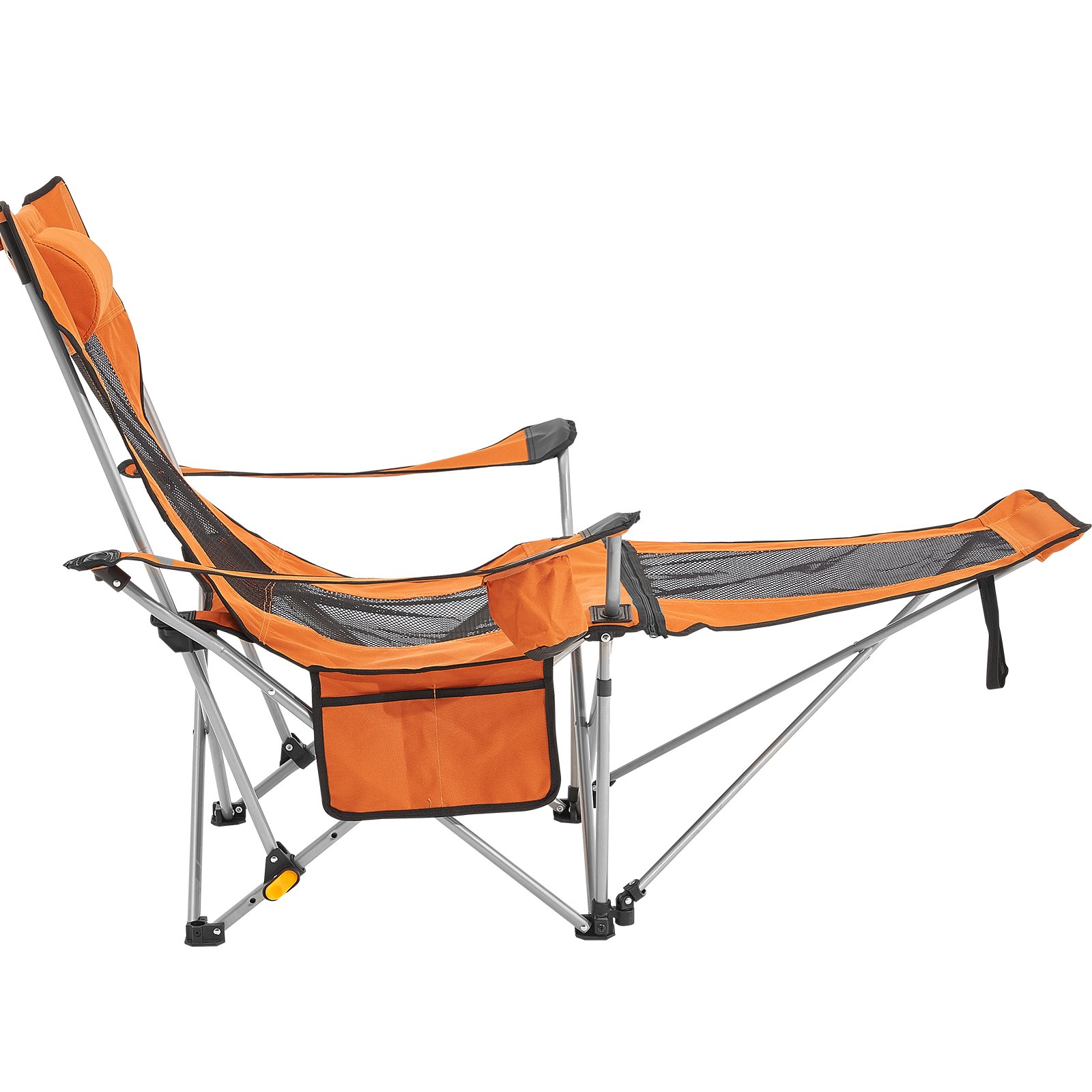 VEVOR Campingstuhl, Campingliege bis 150 kg, Gartenstuhl mit Fußstütze, Getränkehalter, Seitentasche und Kopfstütze, Liegestuhl, Strandliege für Camping, Angeln und Outdoor-Aktivitäten, Orange-Grau