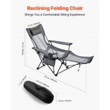 VEVOR Campingstuhl faltbar, Liegestuhl mit 4 verstellbaren Positionen, Relaxsessel Liege mit Getränkehalter, Netz-Strandstuhl mit Kopfstütze & Fußstütze, trägt 100 kg, für Outdoor Camping, grau