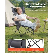 VEVOR Campingstuhl faltbar, Liegestuhl mit 4 verstellbaren Positionen, Relaxsessel Liege mit Getränkehalter, Netz-Strandstuhl mit Kopfstütze & Fußstütze, trägt 100 kg, für Outdoor Camping, grau