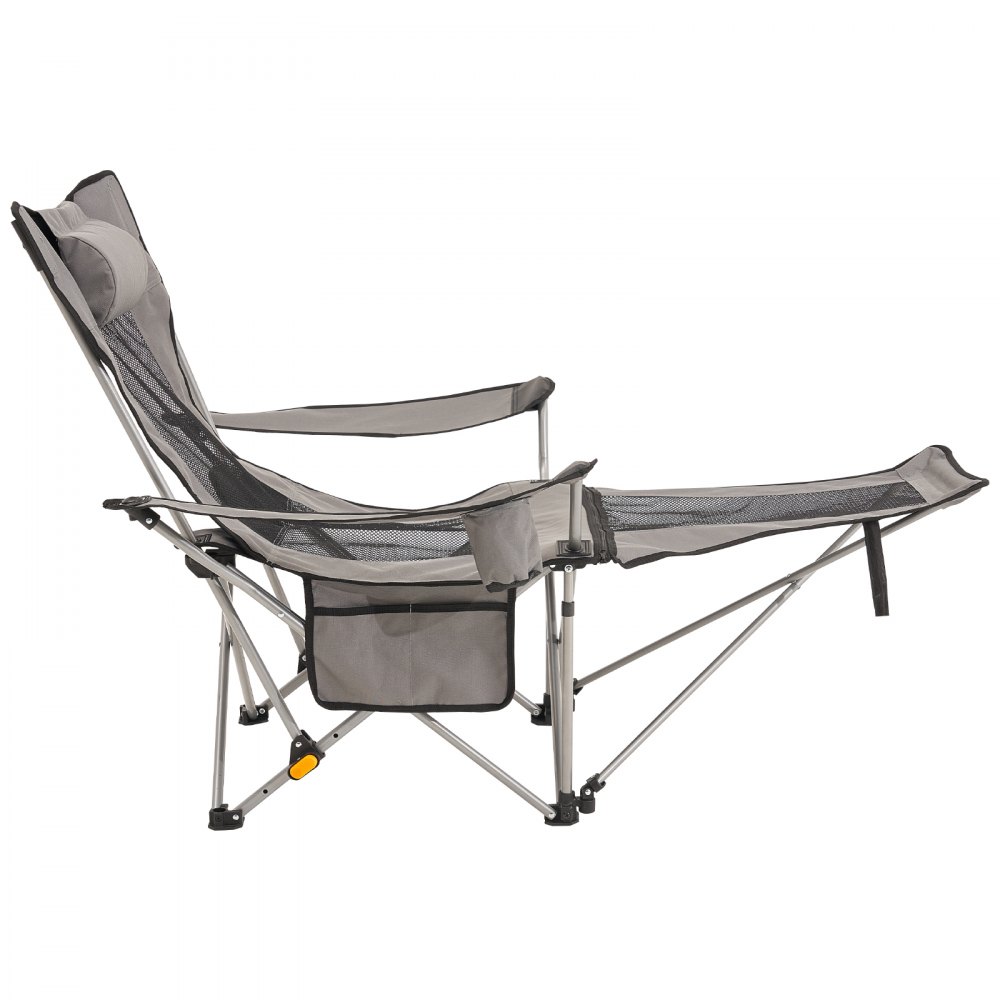 VEVOR Campingstuhl, Campingliege bis 150 kg belastbarer Klappstuhl mit Fußstütze, Getränkehalter, Seitentasche und Kopfstütze, Liege für Camping, Angeln und Outdoor-Aktivitäten, Grau