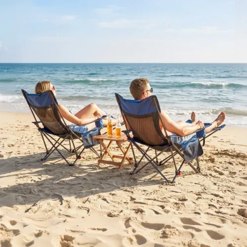 VEVOR Campingstuhl faltbar, Liegestuhl mit 4 verstellbaren Positionen, Relaxsessel Liege mit Getränkehalter, Netz-Strandstuhl mit Kopfstütze und