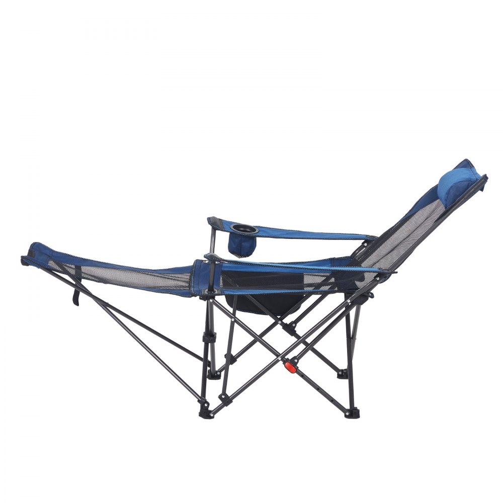 VEVOR Campingstuhl faltbar, Liegestuhl mit 4 verstellbaren Positionen, Relaxsessel Liege mit Getränkehalter, Netz-Strandstuhl mit Kopfstütze und Fußstütze, trägt 100 kg, für Outdoor Camping, blau
