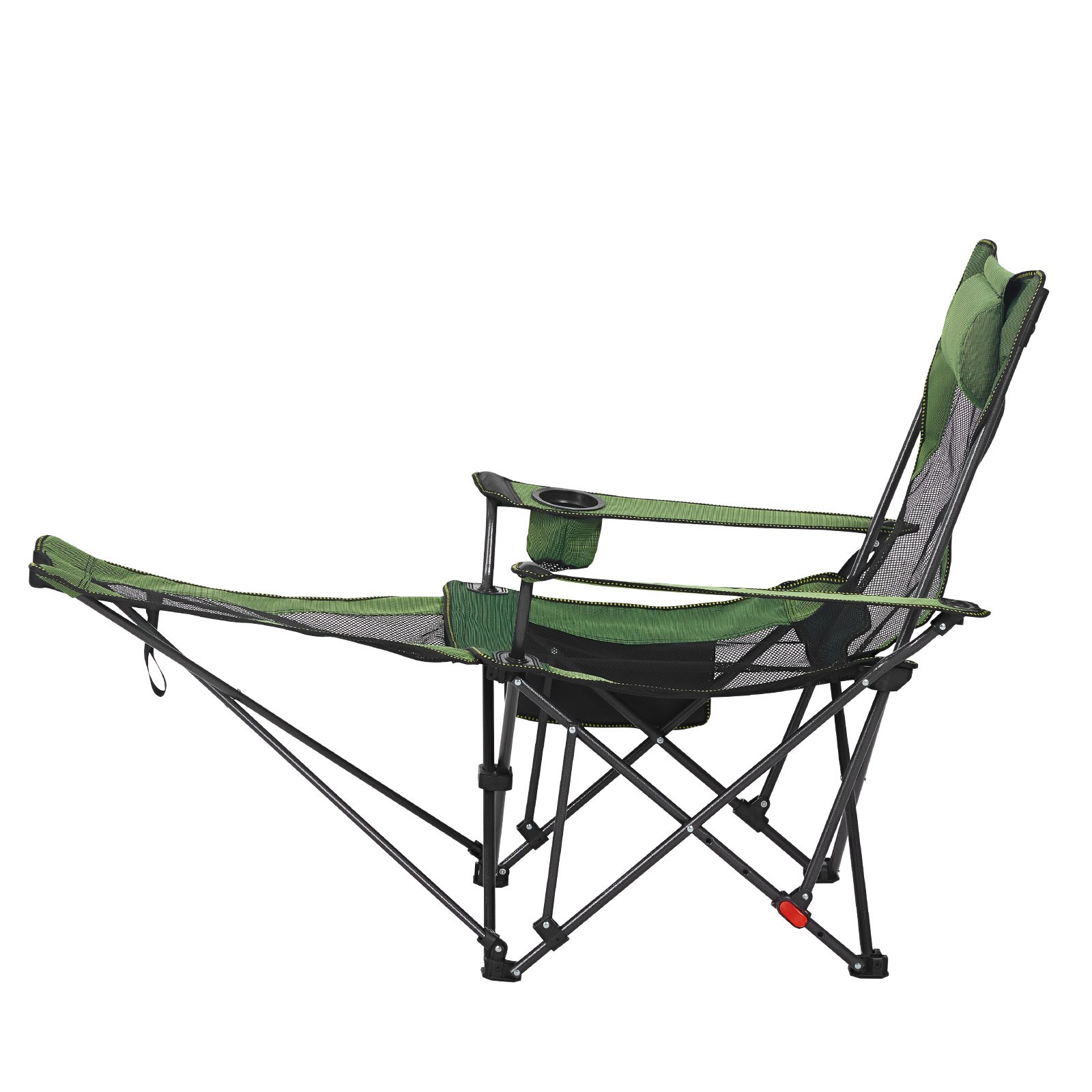 VEVOR Campingstuhl faltbar, Liegestuhl mit 4 verstellbaren Positionen, Relaxsessel Liege mit Getränkehalter, Netz-Strandstuhl mit Kopfstütze & Fußstütze, trägt 100 kg, für Outdoor Camping, grün