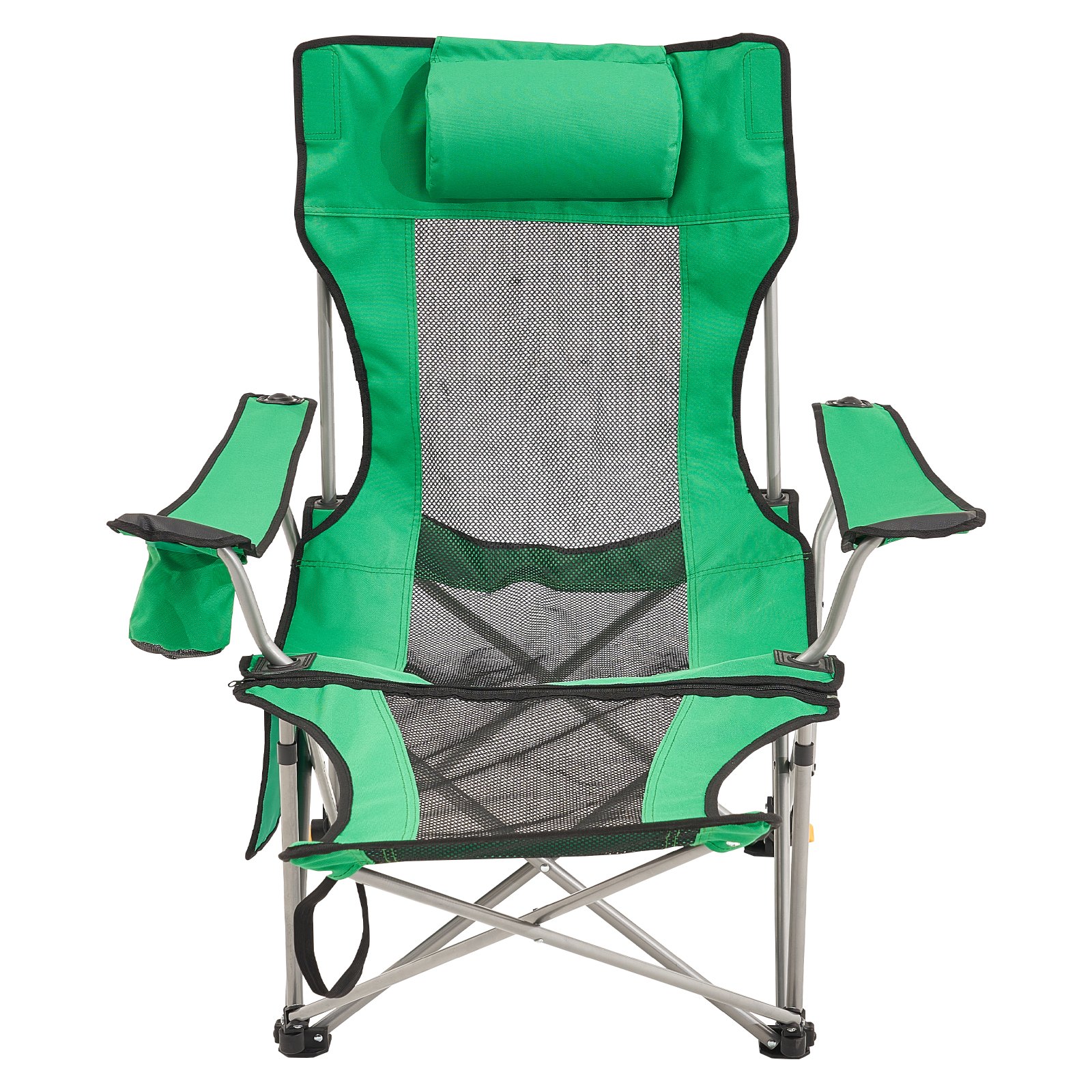 VEVOR Campingstuhl 150 kg, Campingliege, 4-fach belastbarer Gartenstuhl mit Fußstütze, Getränkehalter, Seitentasche und Kopfstütze, Klappstuhl für Camping, Angeln und Outdoor-Aktivitäten, Grün