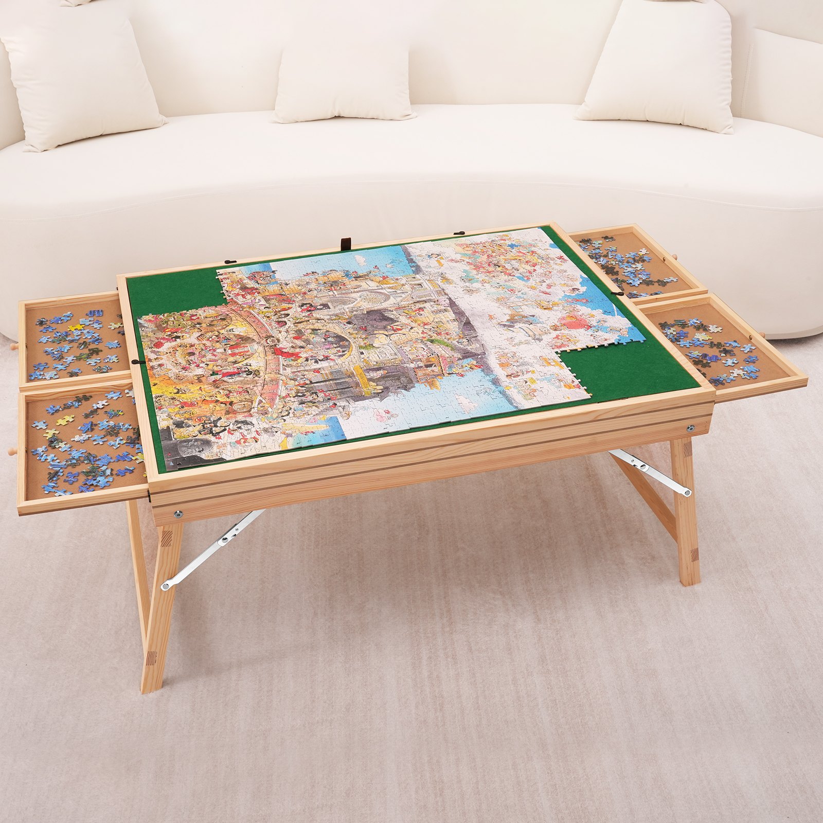 VEVOR Klappbarer Puzzletisch Puzzle Brett 1500 Teile, Puzzle Staffelei Höhenverstellbarer Kiefer Puzzletisch Kipptisch, Puzzel Board mit 4 Ausziehbaren Schubladen, Spielspaß für Erwachsene & Kinder