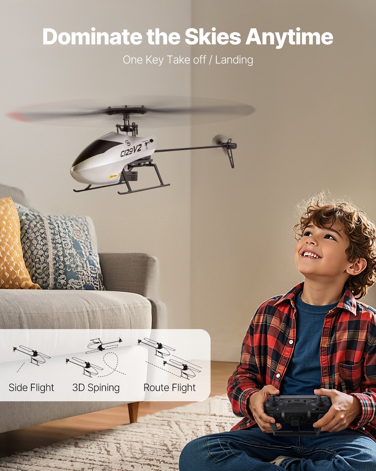 VEVOR RC-Helikopter, 2,4 GHz ferngesteuerter Hubschrauber mit Gyro, 4-Kanal-RC-Flugzeug für Anfänger, 39 Minuten Flugzeit, Start/Landung mit einer Taste, Spielzeug für Kinder ab 8 Jahren