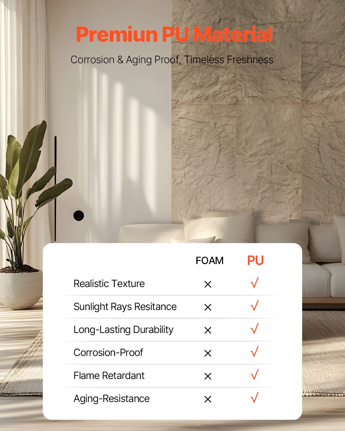 VEVOR 3D-Wandpaneele, 4er-Set 120x60 cm PU-Naturstein-Imitat-Wandverkleidung, Wanddeko, 2,97 m² Deckkraft, Inneneinrichtung für Decke, Schlafzimmer, Wohn- und Spielzimmer, Steingelb