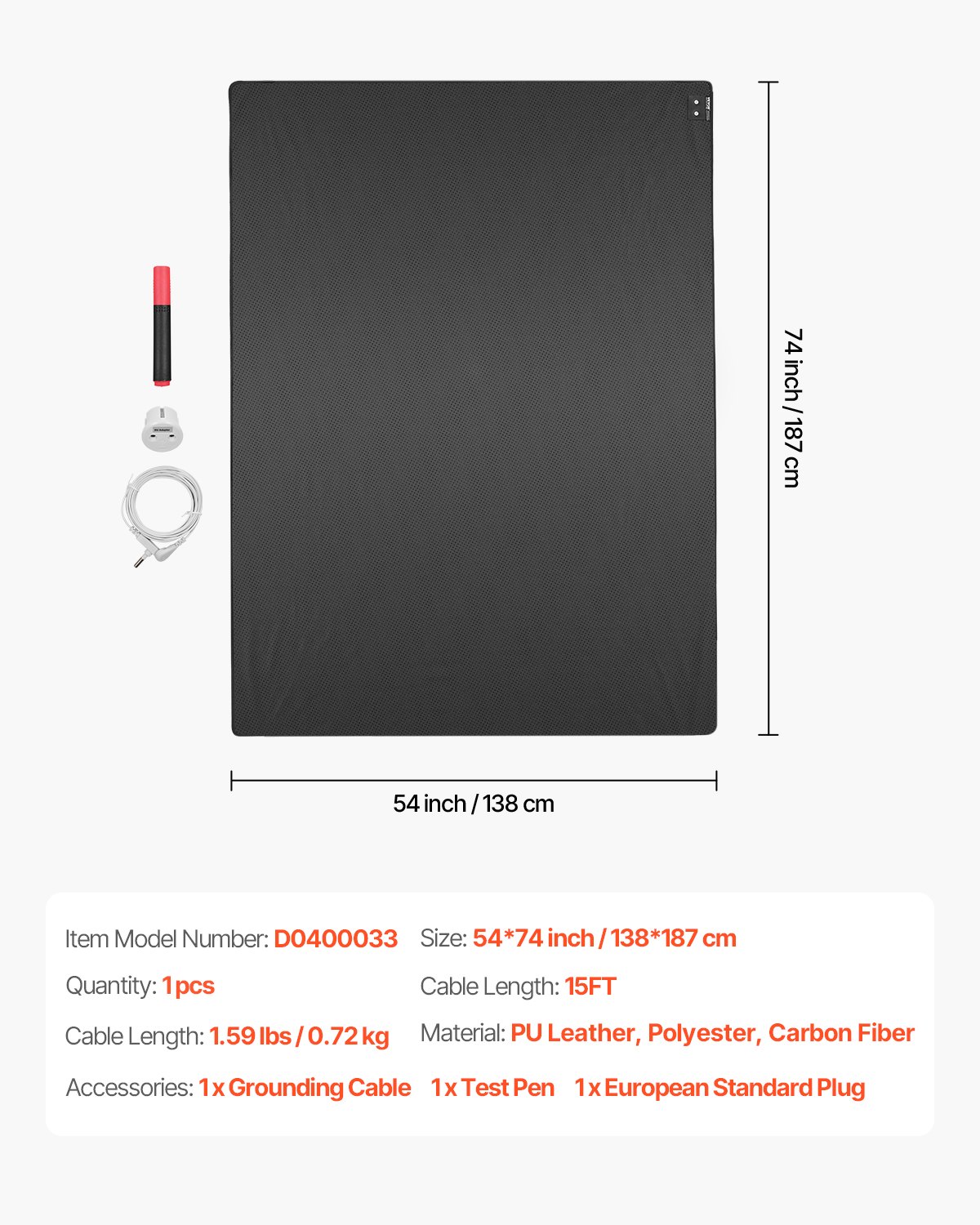 VEVOR Erdungsmatte, 187x138 cm, Erdungsbettlaken, mit 4,5 m langem Erdungskabel, PU-Erdungsbettmatte zum Schlafen, Energie steigern, Schlaf verbessern, Angstzustände bei der Arbeit reduzieren