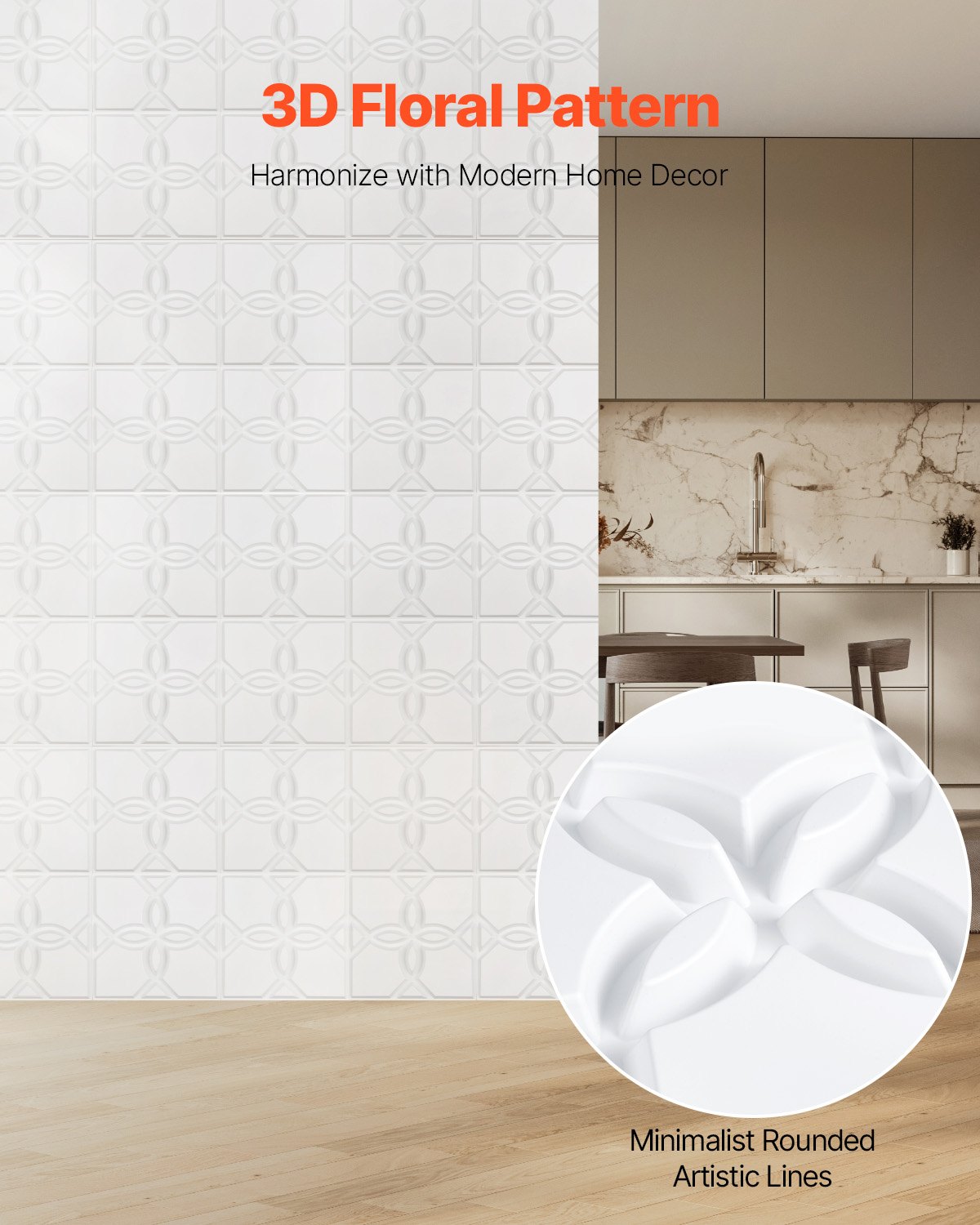 VEVOR 3D-Wandpaneele, 33er-Set 30x30 cm PVC-Wandverkleidung im modernen minimalistischen Blumendesign, Wanddeko, Inneneinrichtung für Schlafzimmer, Wohn- und Spielzimmer, Mattweiß