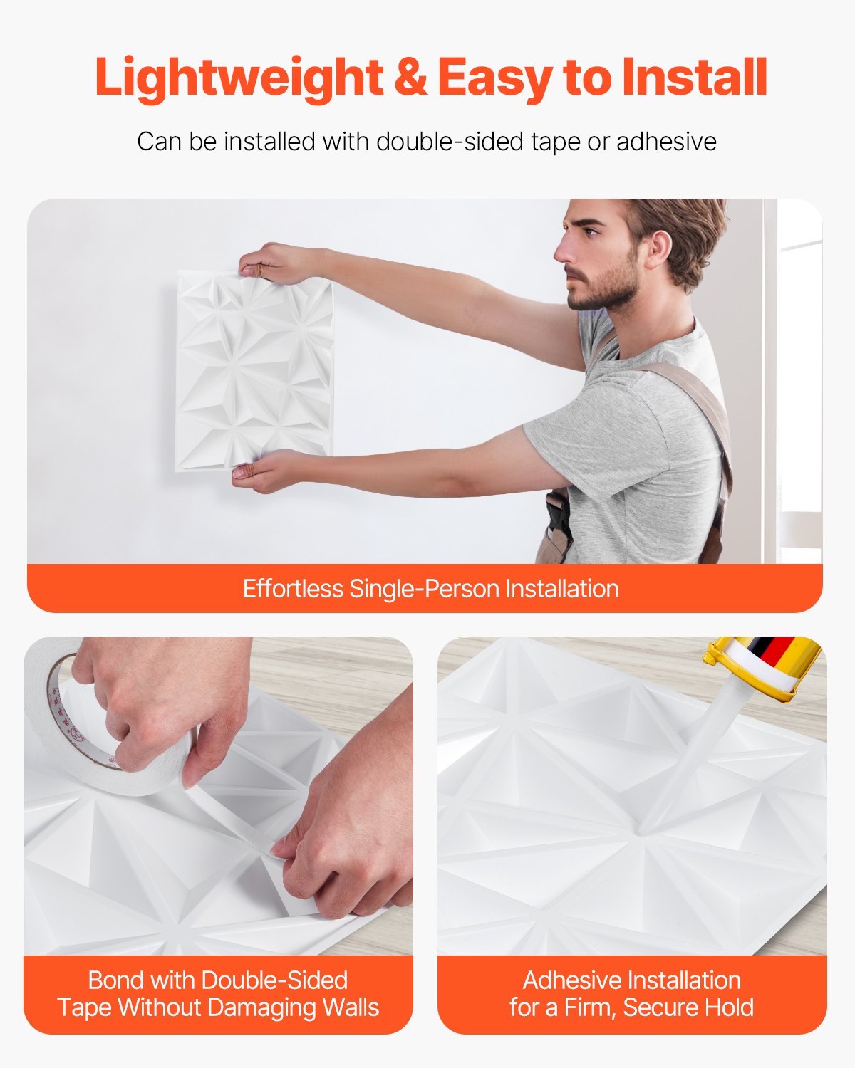 VEVOR 3D-Wandpaneele 33er-Set, 30x30 cm PVC-Moderne minimalistische Wandverkleidung, 2,97 m² Deckkraft, Wanddeko, Inneneinrichtung für Decke, Schlafzimmer, Wohn- und Spielzimmer, Mattweiß