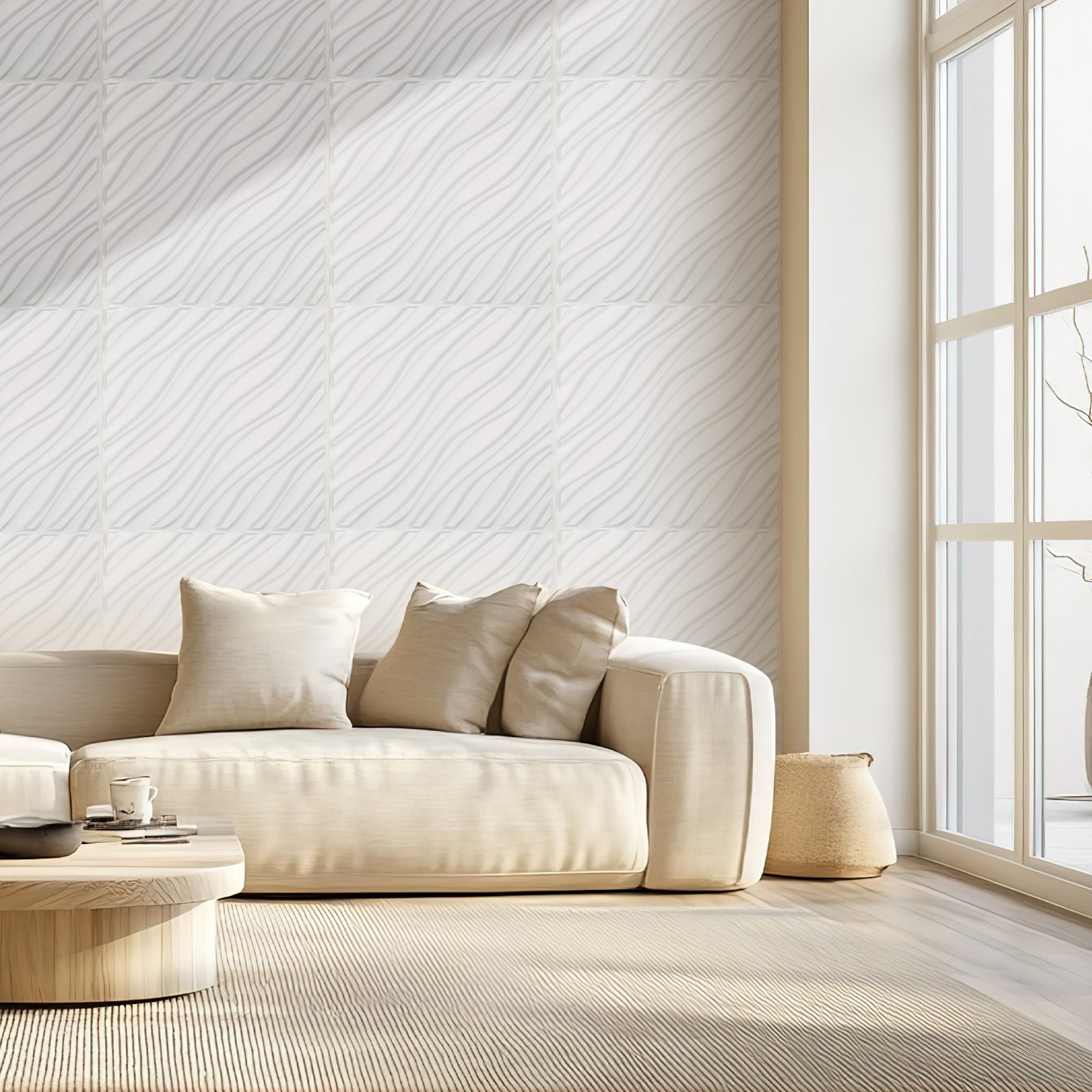 VEVOR 3D-Wandpaneele, 12er-Set, 50x50 cm PVC-Moderne minimalistische Wandverkleidung, 2,97m² Deckkraft, Inneneinrichtung für Schlafzimmer, Wohn- und Spielzimmer, Mattweiß