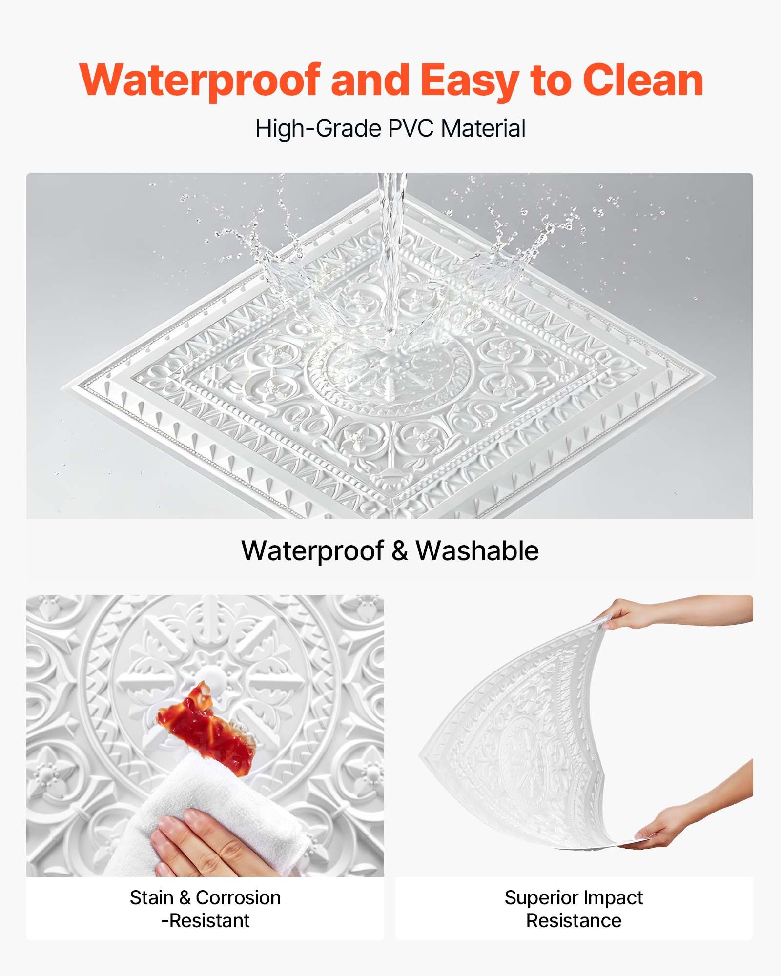 VEVOR 12 Stk. Deckenpaneele PVC-Deckenplatten Deckenfliesen 605x605mm Weiß, 3D-Geometrie-Design, Stoßfest, Brandschutz, Wasserfest, Für Abgehängte Decke, Elegante Innendekoration für Wohnraum Büro