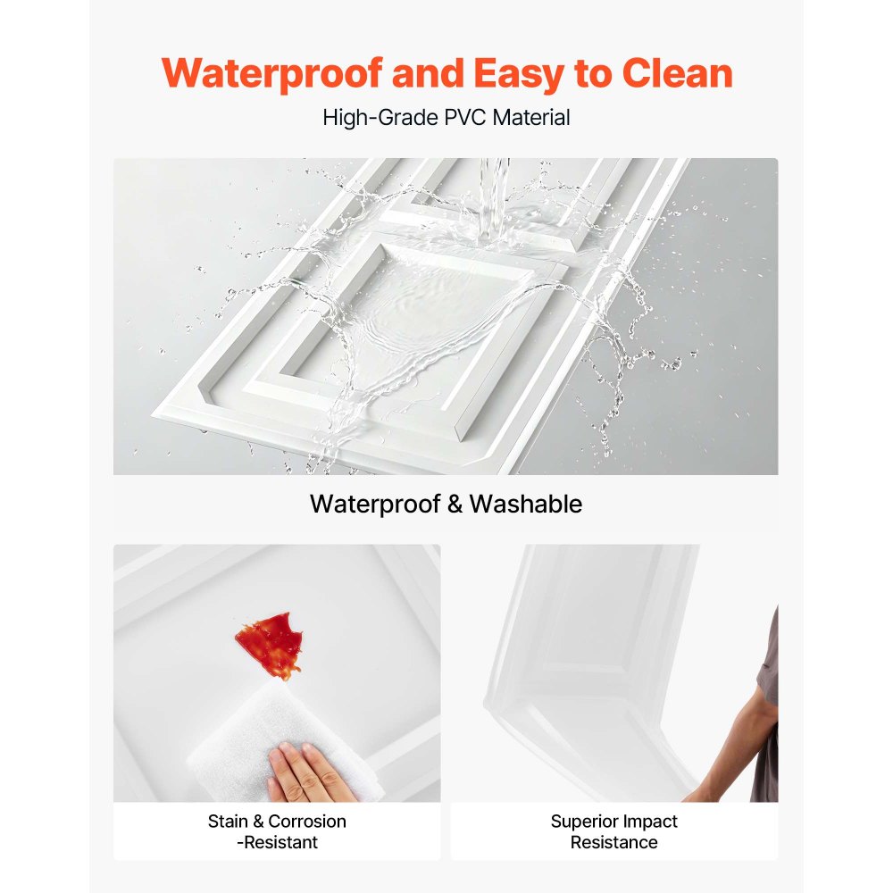 VEVOR 12 Stk. Deckenpaneele PVC-Deckenplatten Deckenfliesen 605x1215mm Weiß, 3D-Konstruktion, Stoßfest, Brandschutz, Zuschneidbar, Für Abgehängte Decke Geeignet, Moderne Innendekoration für Heim Büro