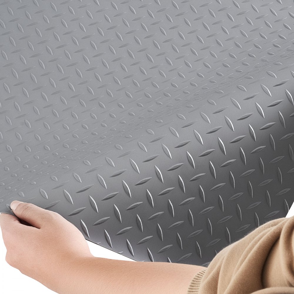 VEVOR Garagenbodenmatte, 2280 x 6100 mm Antirutschmatte, Meterware, 2,2 mm dicke PVC-Noppenmatte mit doppelseitigem Klebeband, Bodeschutzmatte für Lager, Fitnessstudios, Silbergrau