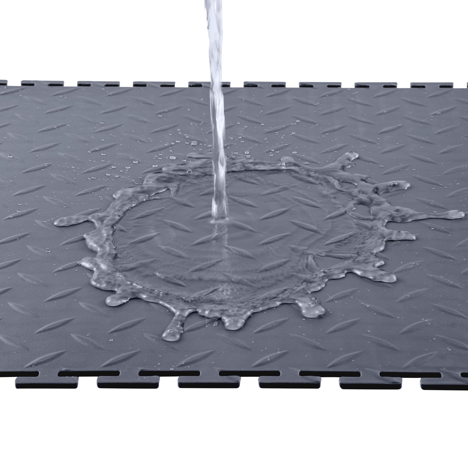 VEVOR PVC Garagenboden, 8er-Pack 513x513x5 mm, Werkstattboden, Industrieboden, Klick Verlegung, rutschfeste PVC-Matten mit Diamantplatte für Werkstatt, Lager, Werkzeugraum, Graphitgrau