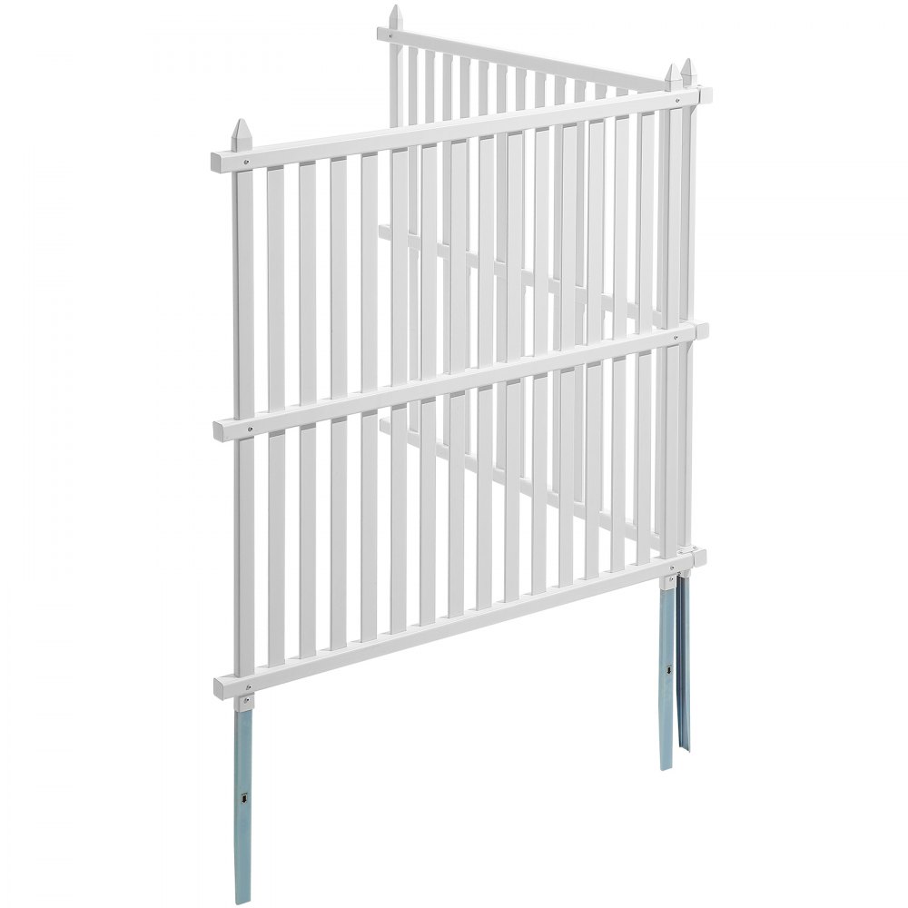 VEVOR Gartenzaun 122 x 122 cm Sichtschutzzaun PVC und verzinktes Blech-Erdspieß Windschutzzaun Metallpfähle bis 50 cm Lamellenzaun Steckzaun inkl. Metallpfählen Schutzkappen PVC-Streifenplatten