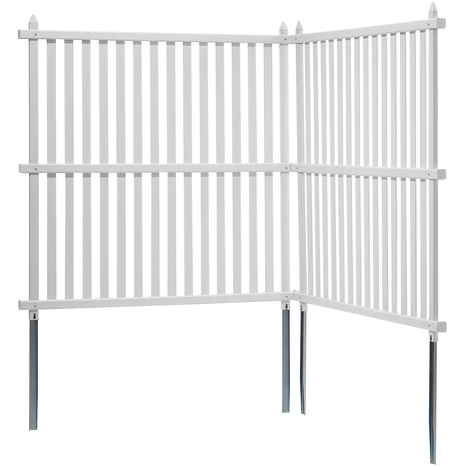 VEVOR Gartenzaun 122 x 122 cm Sichtschutzzaun PVC und verzinktes Blech-Erdspieß Windschutzzaun Metallpfähle bis 50 cm Lamellenzaun Steckzaun inkl. Metallpfählen Schutzkappen PVC-Streifenplatten