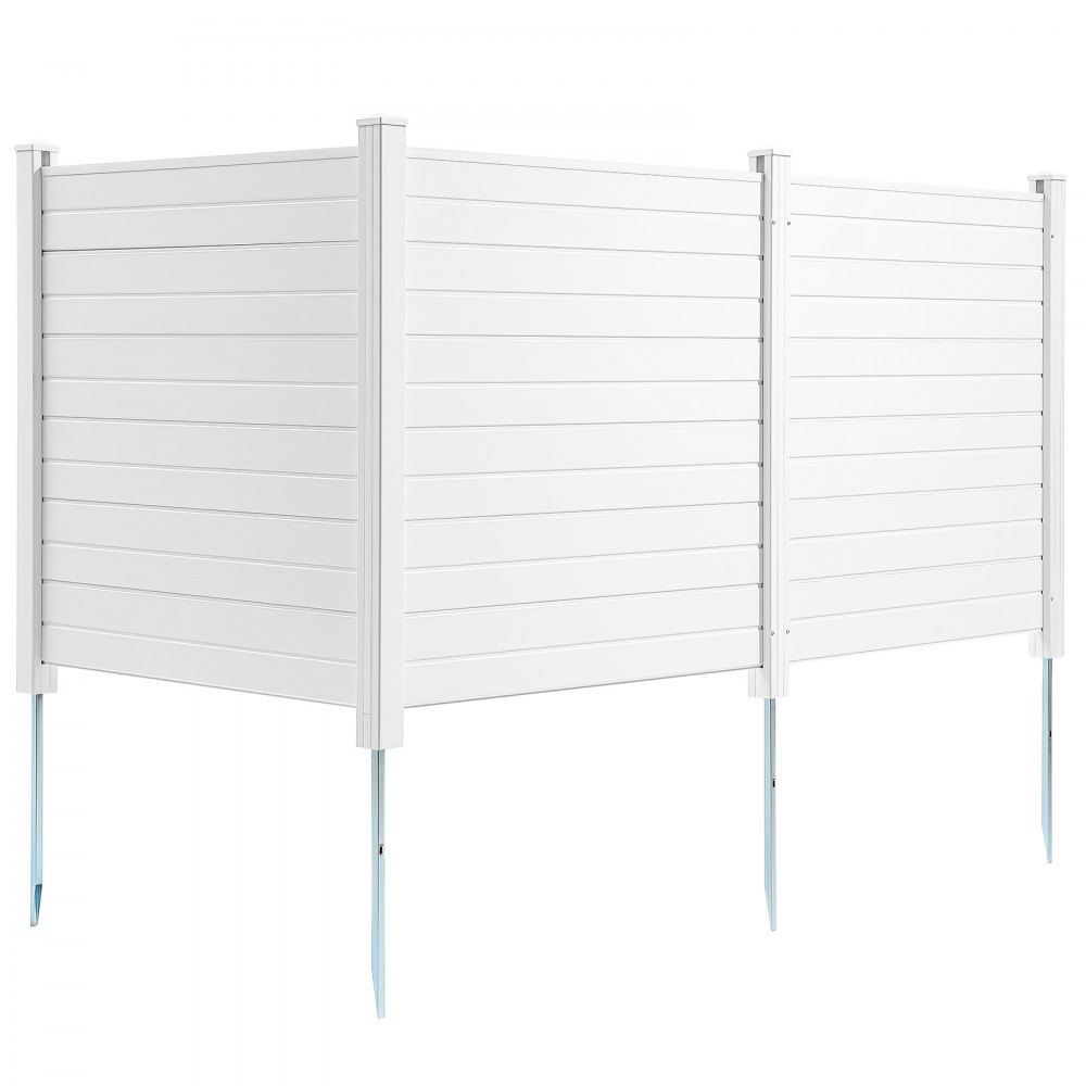 VEVOR 3xPaneele Gartenzaun 122x122cm Sichtschutzzaun PVC und verzinktes Blech-Erdspieß Windschutzzaun Metallpfähle bis 50cm Lamellenzaun Steckzaun Sichtschutz ideal für Pool-Ausrüstung Klimaanlagen