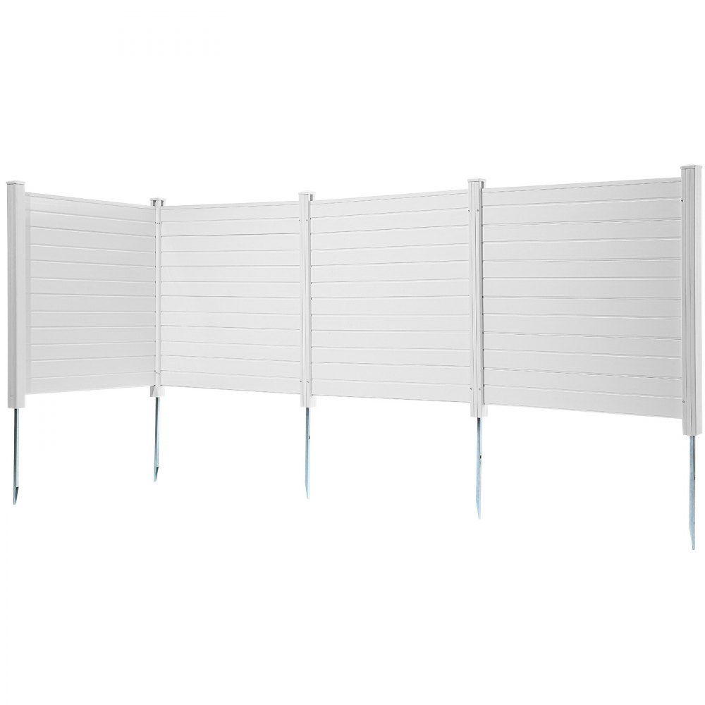 VEVOR 4xPaneele Gartenzaun 122x122cm Sichtschutzzaun PVC und verzinktes Blech-Erdspieß Windschutzzaun Metallpfähle bis 50cm Lamellenzaun Steckzaun Sichtschutz ideal für Pool-Ausrüstung Klimaanlagen