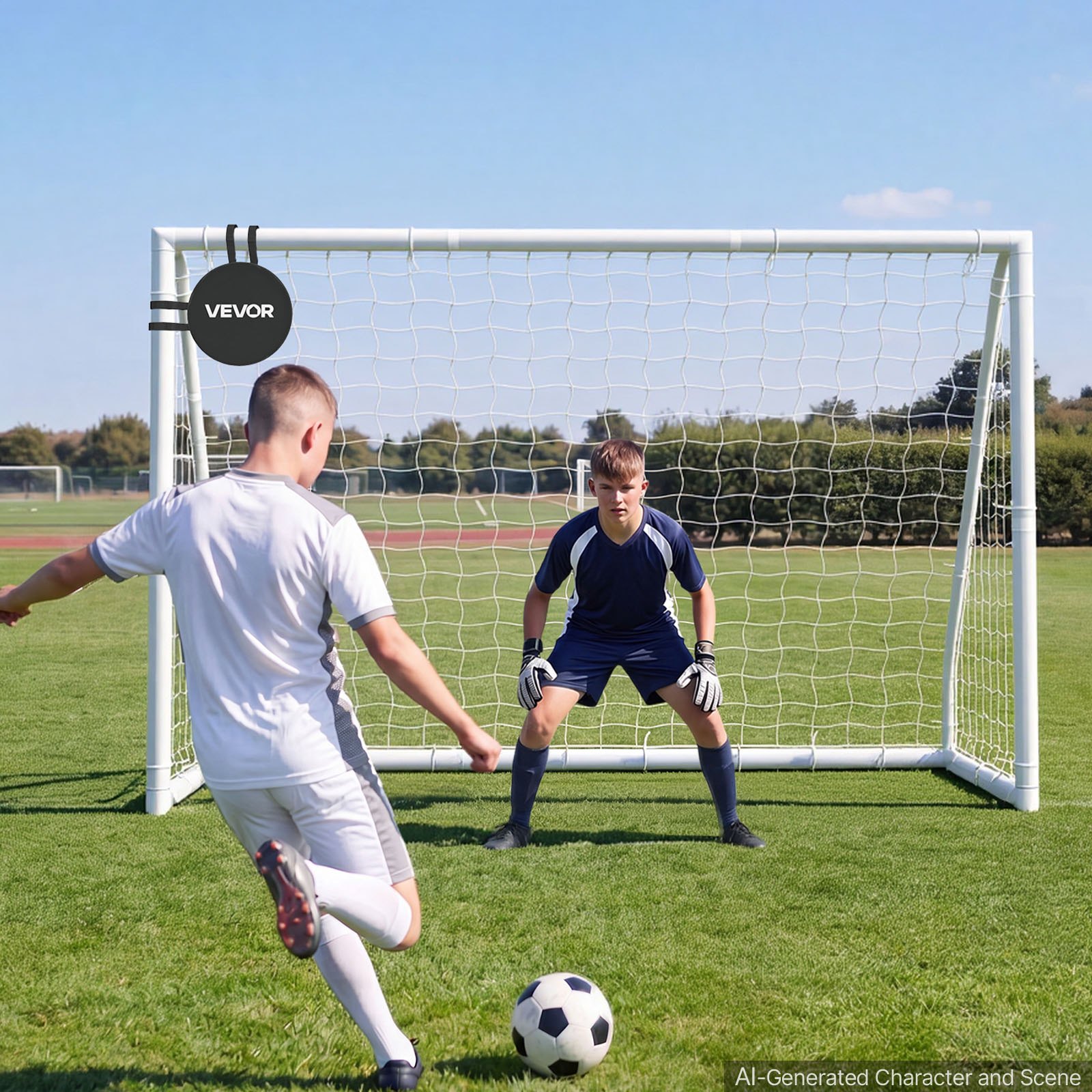 VEVOR Fußballtor 300 x 200 cm Tragbares PVC Outdoor-Soccertor mit PE-Netz, für Gärten, Parks und Schulen, Wetterfest, mit Bodenankern, Zielscheibe, 600D-Oxford-Tasche und Stabilität bei über 110 km/h