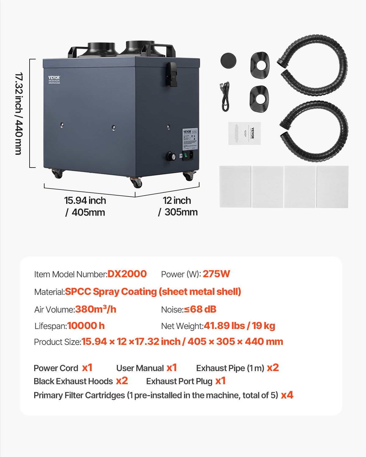 VEVOR Soldering Fume Absorber with Double Hoses, 275 W Welding Fume Extractor with 4-Stage Filters and 10 Speeds, 380 m³/h Soldering Fume Extraction for Soldering, Laser Engraving, DIY Welding