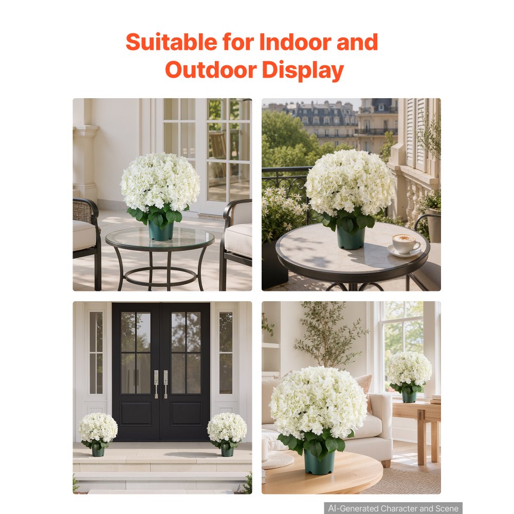 VEVOR 2er-Pack Kunstblumen im Topf 508 mm Hoch Gefälschte Hortensien Weiß, Künstliche Topfblumen für Wohnung Büro Café, aus Seidenstoff & PE-Kunststoff, Sofort Einsatzbereit, Pflegefreie Kunstpflanze