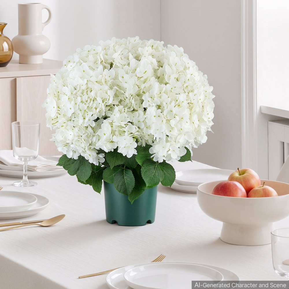 VEVOR 2er-Pack Kunstblumen im Topf 508 mm Hoch Gefälschte Hortensien Weiß, Künstliche Topfblumen für Wohnung Büro Café, aus Seidenstoff & PE-Kunststoff, Sofort Einsatzbereit, Pflegefreie Kunstpflanze