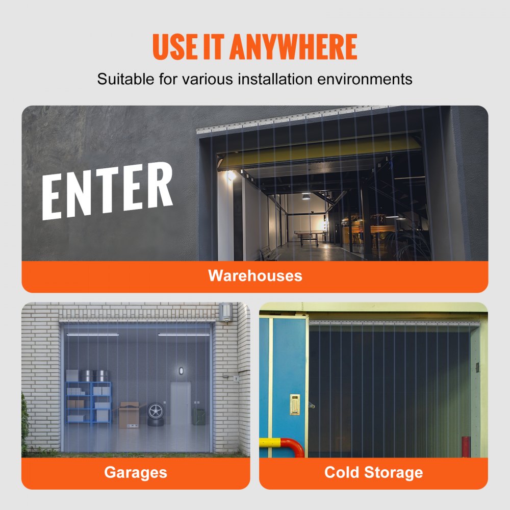 VEVOR PVC Streifenvorhang 244x244cm Lamelle Lamellenvorhang Transparent Weich-PVC+DOTP Meterware 2mm Stärke Streifenvorhang Stallvorhang inkl. Befestigungsmaterial Ideal für Tür bis zu ca. 244cm