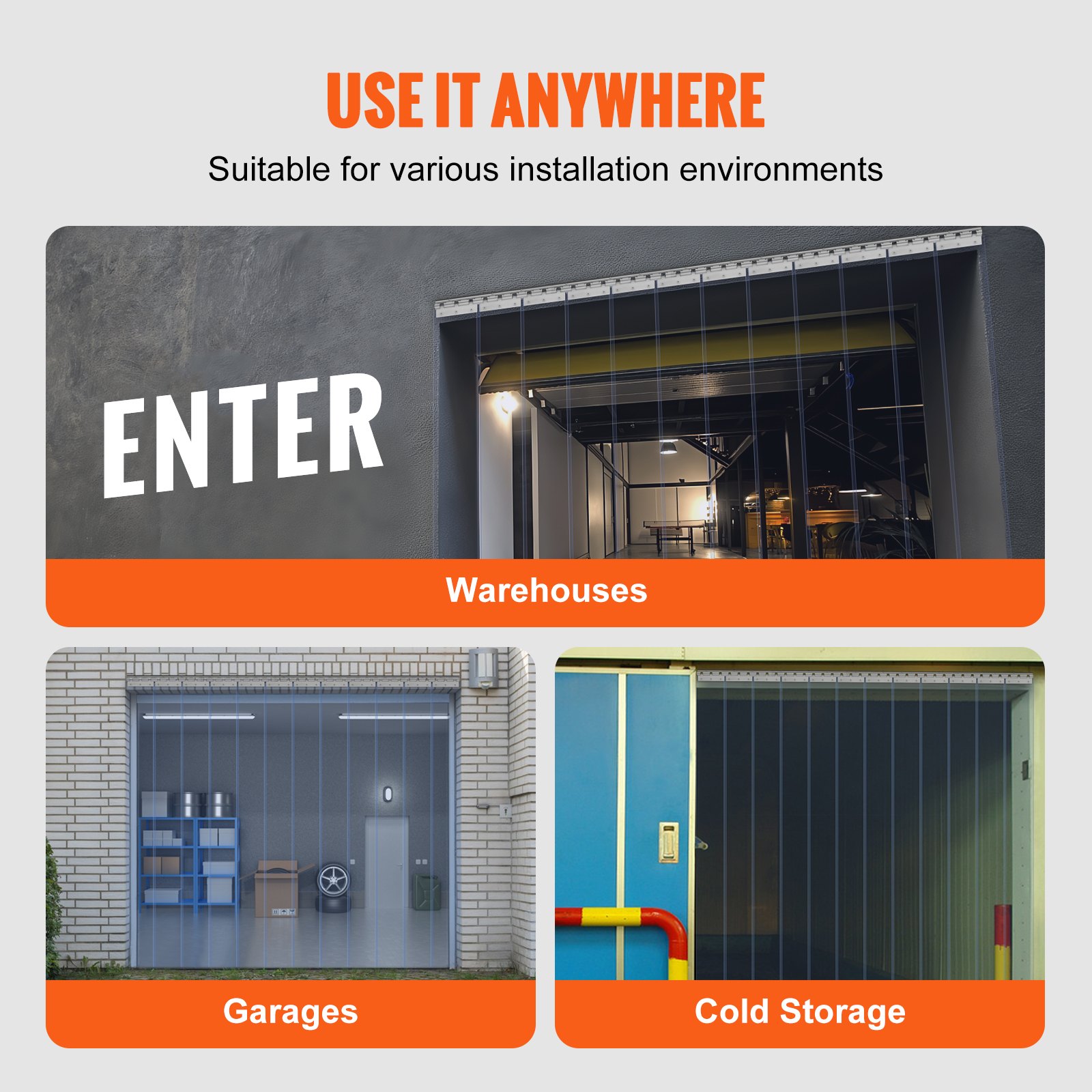 VEVOR PVC Streifenvorhang 183x244cm Lamelle Lamellenvorhang Transparent Weich-PVC+DOTP Meterware 2mm Stärke Streifenvorhang Stallvorhang inkl. Befestigungsmaterial Ideal für Tür bis zu ca. 183cm