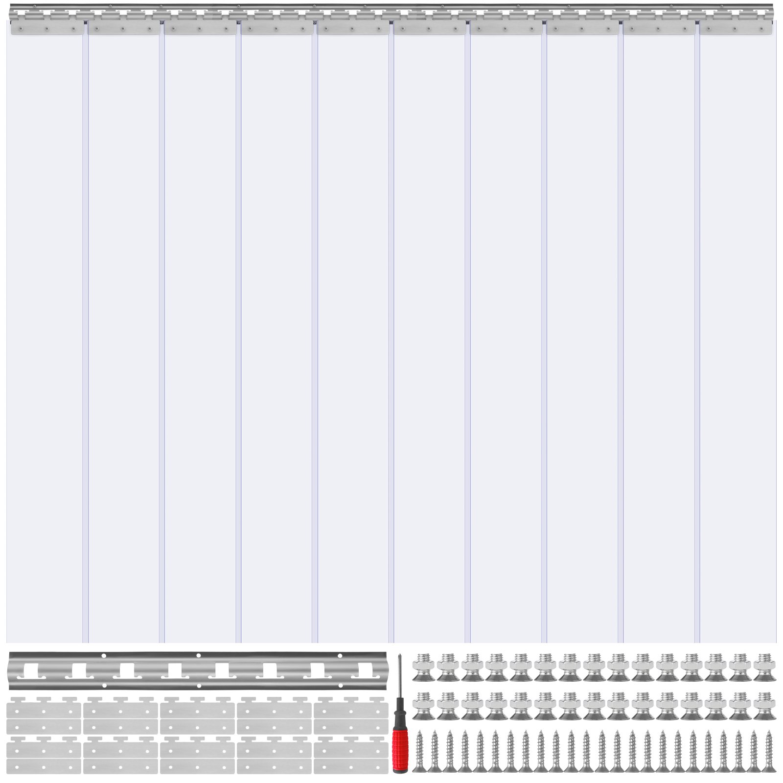 VEVOR PVC Streifenvorhang 152x213cm Lamelle Lamellenvorhang Transparent Weich-PVC+DOTP Meterware 2mm Stärke Streifenvorhang Stallvorhang inkl. Befestigungsmaterial Ideal für Tür bis zu ca. 152cm