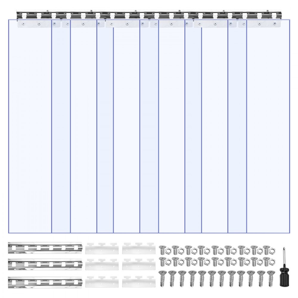 VEVOR Streifenvorhang, 213,4 cm Höhe x 96,5 cm Breite, 0,2 cm Dicke, 6 Stück transparenter PVC-Streifen-Türvorhang, Gefrierschrankvorhang, Kunststoff-Türstreifen für begehbare Gefrierschränke, Kühlschränke und Lagertüren, mit 50 % Überlappung
