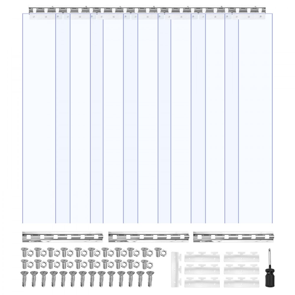 VEVOR Streifenvorhang, 213,4 cm Höhe x 106,7 cm Breite, 0,2 cm Dicke, 7 Stück transparenter PVC-Streifen-Türvorhang, Gefrierschrankvorhang, Kunststoff-Türstreifen für begehbare Gefrierschränke, Kühlschränke und Lagertüren, mit 50 % Überlappung