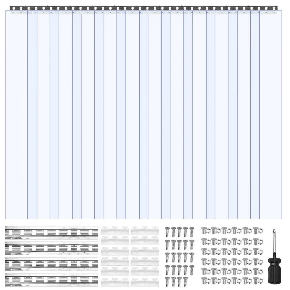 VEVOR Streifenvorhang, 243 cm Höhe x 182 cm Breite, 0,2 cm Dicke, 12 Stück transparenter PVC-Streifen-Türvorhang, Gefrierschrankvorhang, Kunststoff-Türstreifen für begehbare Gefrierschränke, Kühlschränke und Lagertüren, mit 50 % Überlappung
