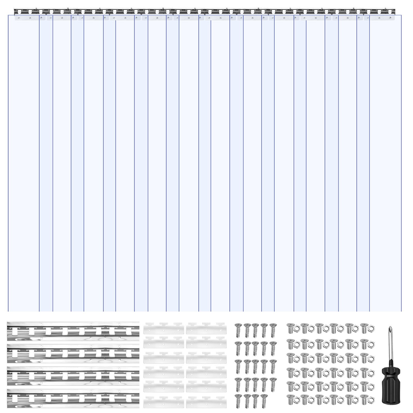 VEVOR Streifenvorhang, 243 cm Höhe x 182 cm Breite, 0,2 cm Dicke, 12 Stück transparenter PVC-Streifen-Türvorhang, Gefrierschrankvorhang, Kunststoff-Türstreifen für begehbare Gefrierschränke, Kühlschränke und Lagertüren, mit 50 % Überlappung