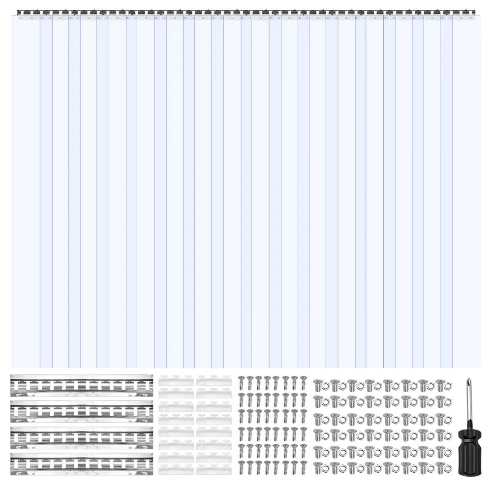 VEVOR Streifenvorhang, 16 Stück, 243 cm Höhe, 243 cm Breite, 2 cm Dicke, klare, glatte Kunststoff-Türstreifen mit 50 % Überlappung, PVC-Streifentürvorhang, Gefriervorhang für Lagerhallen, begehbare Gefrierschränke, Kühlschränke