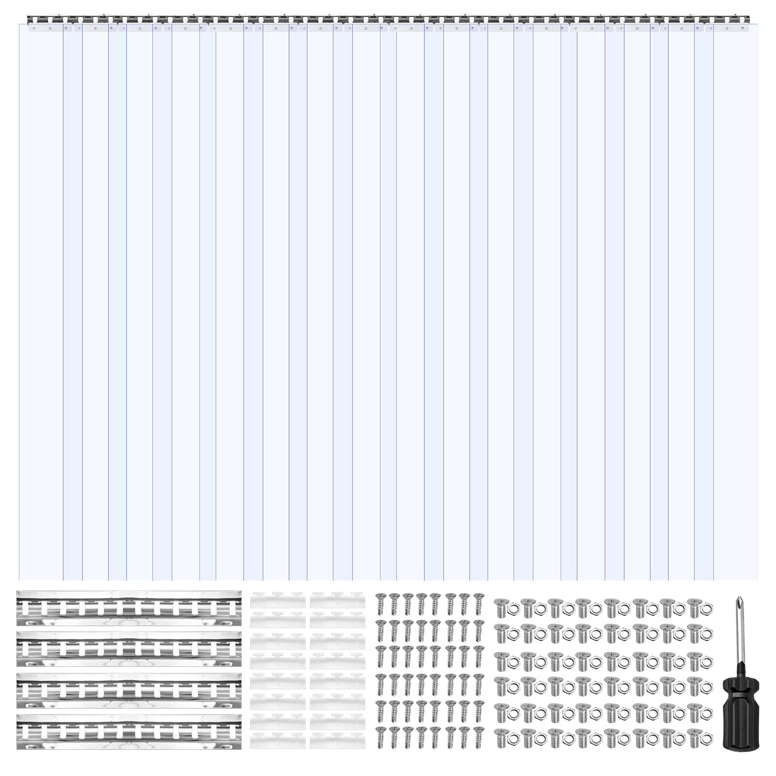 VEVOR Streifenvorhang, 16 Stück, 243 cm Höhe, 243 cm Breite, 2 cm Dicke, klare, glatte Kunststoff-Türstreifen mit 50 % Überlappung, PVC-Streifentürvorhang, Gefriervorhang für Lagerhallen, begehbare Gefrierschränke, Kühlschränke