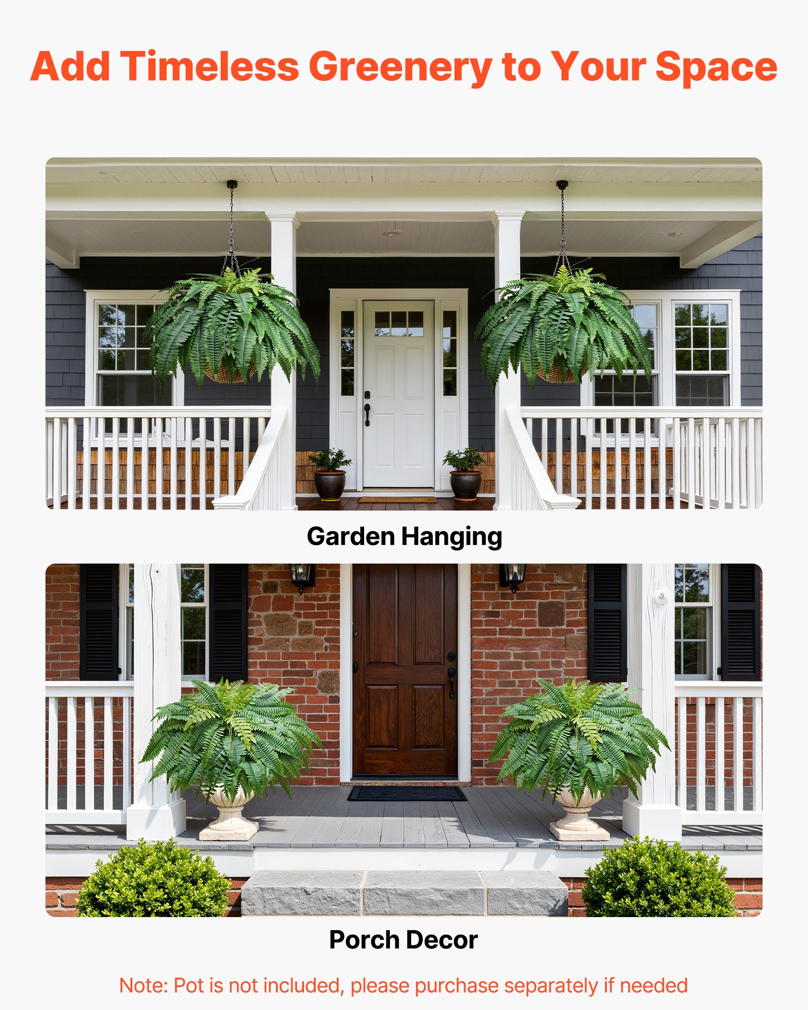 VEVOR Künstlicher Farn 127cm, 596g Künstliche Pflanzen mit 96 Wedeln aus Kunststoff & Seidenstoff, UV-beständiger Artifizieller Boston Farn für Haus Garten Balkon Büro Dekoration, ohne Blumentopf