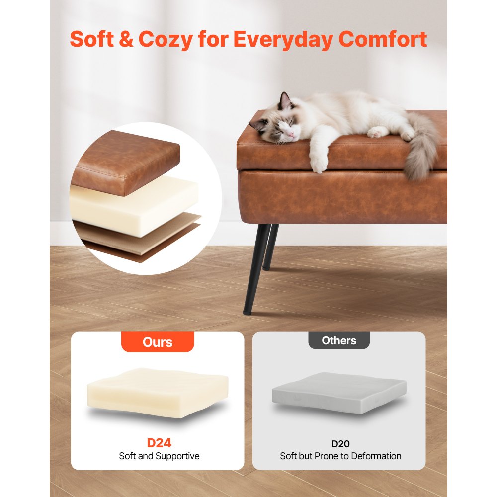 VEVOR Sitzbank Ottomane (40 x 120 x 45 cm) aus PU-Leder mit Metallbeinen & Stauraum, gepolsterte Schuhbank mit 300 kg Tragkraft, moderne Bettbank Schlafzimmerbank für Wohnzimmer Esszimmer Braun