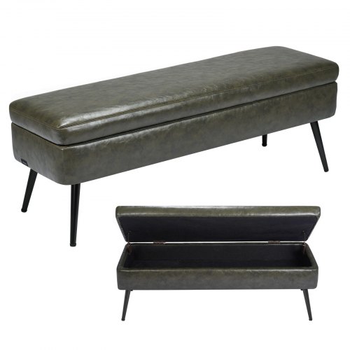 VEVOR Sitzbank Ottomane (400 x 1200 x 450 mm) aus PU-Leder mit Metallbeinen & Stauraum, gepolsterte Schuhbank mit 300 kg Tragkraft, moderne Bettbank