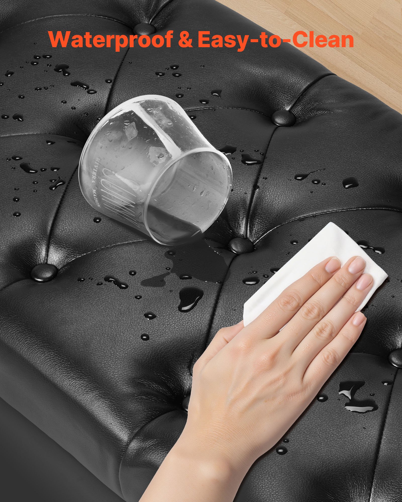 VEVOR Sitzbank Ottomane (46 x 166 x 56 cm) aus PU-Leder mit Holzbeinen & Stauraum & Knopfheftung & gerollten Armlehnen, Schuhbank mit 300 kg Tragkraft, Bettbank Schlafzimmerbank Wohnzimmer Schwarz