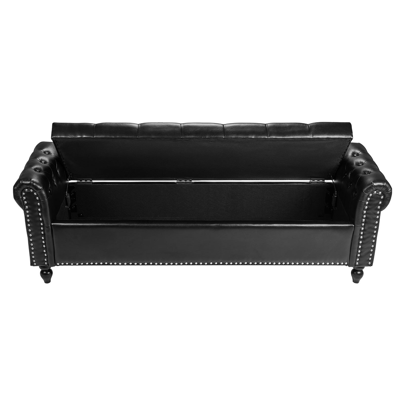 VEVOR Sitzbank Ottomane (46 x 166 x 56 cm) aus PU-Leder mit Holzbeinen & Stauraum & Knopfheftung & gerollten Armlehnen, Schuhbank mit 300 kg Tragkraft, Bettbank Schlafzimmerbank Wohnzimmer Schwarz