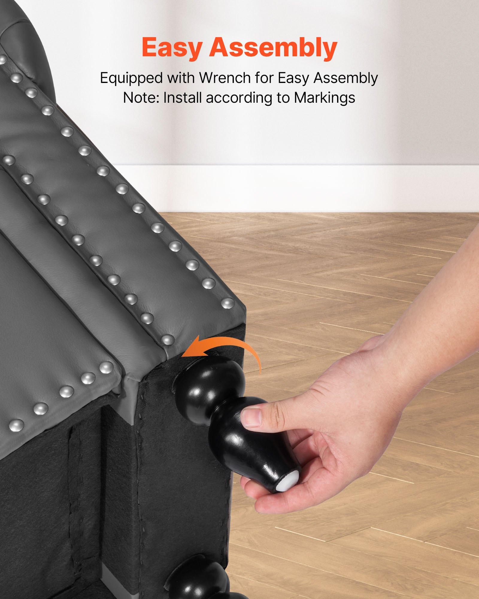 VEVOR Sitzbank Ottomane (460 x 1660 x 560 mm) aus PU-Leder mit Holzbeinen & Stauraum & Knopfheftung & gerollten Armlehnen, Schuhbank mit 300 kg Tragkraft, Bettbank Schlafzimmerbank Grau