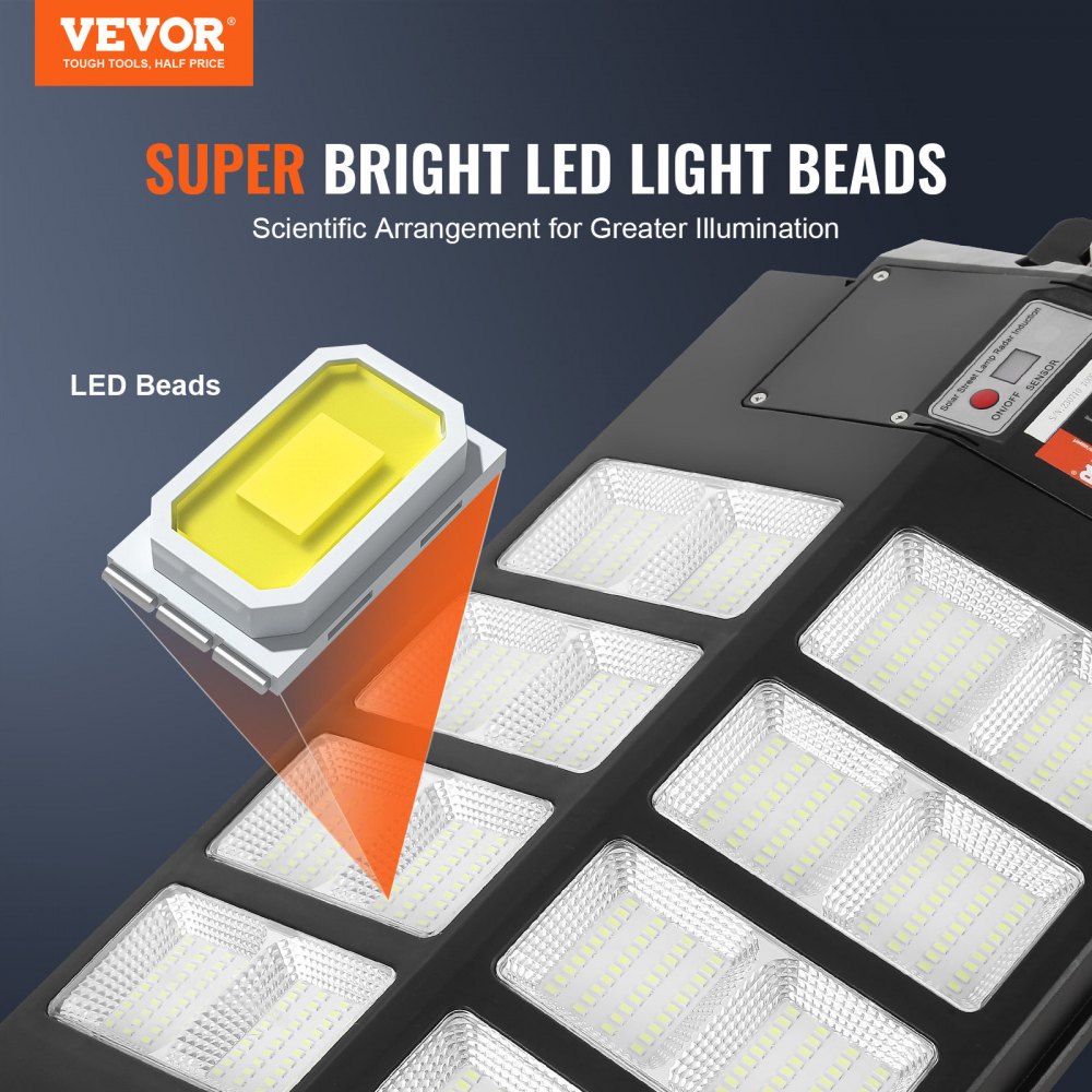 VEVOR 800 W Solar-Straßenlaterne, 1400 lm, LED-Solar-Flutlichter für den Außenbereich mit RF-Fernbedienung, IP66 wasserdichte, solarbetriebene Sicherheits-Bewegungsmelder-Lampe für Garten, Hof, Haus,