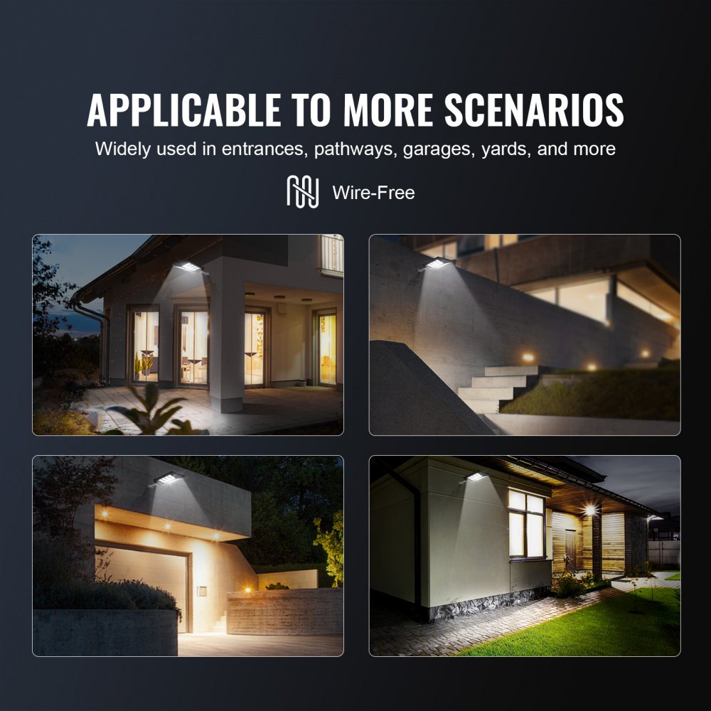 VEVOR 800 W Solar-Straßenlaterne, 1400 lm, LED-Solar-Flutlichter für den Außenbereich mit RF-Fernbedienung, IP66 wasserdichte, solarbetriebene Sicherheits-Bewegungsmelder-Lampe für Garten, Hof, Haus,