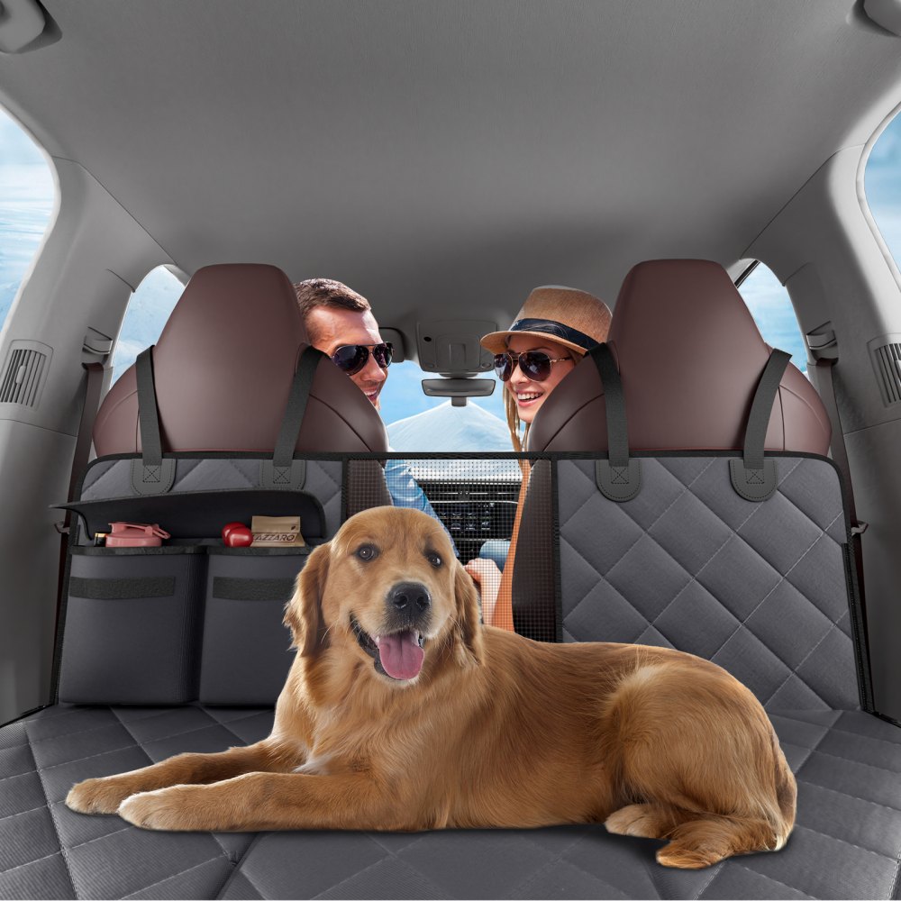 VEVOR Autoschondecke Hund Rücksitz, Hundedecke für Auto Rückbank, Hunde Autodecke mit harter Unterseite für die Rückbank, 137 x 61 cm, bis 180 kg, mit Netzfenster und Aufbewahrungstasche für Auto, SUV